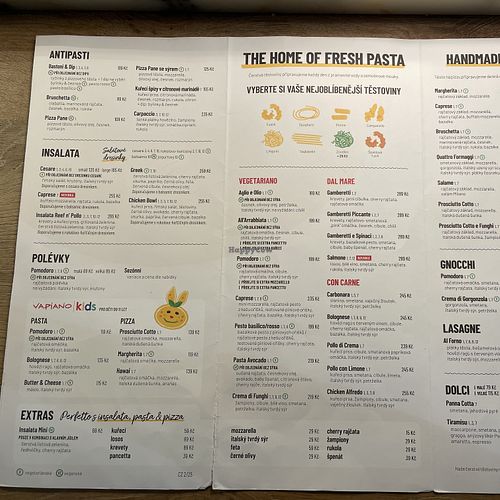 Menu  at Vapiano in Hlavní Město Praha