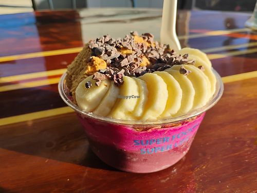 Nauti Bowl (acai base, dragonfruit base, granola, banana, peanut butter and cacao nibs) at Nautical Bowls in Marco Island