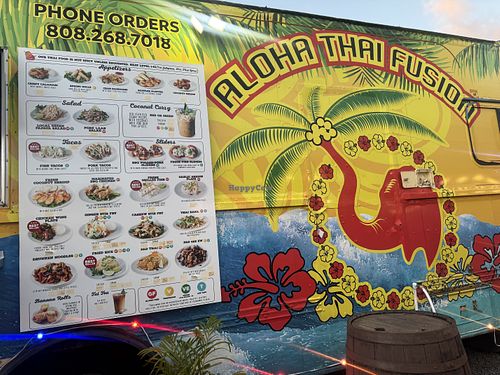 Menu. Vegan options clearly listed with icon.  at Aloha Thai Fusion in Kihei