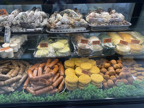 Arancini salami cheese burgers ….  at Vegetarian Butcher Shop in Naples