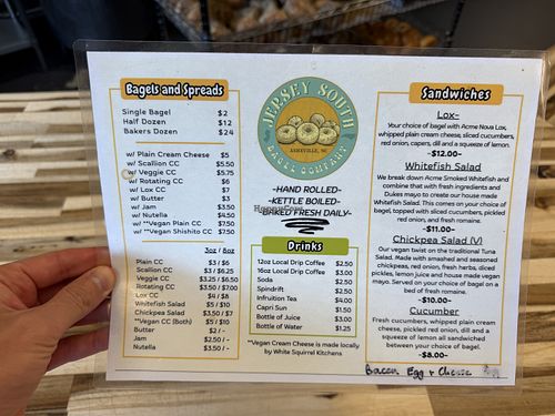 Menu  at Jersey South Bagel Company in Asheville
