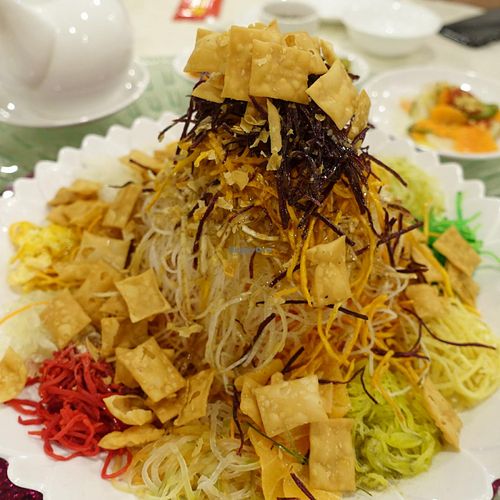 lou hei (raw fish) for good luck available only during Chinese new year at Xin Man Yuan Vegetarian in Central Singapore