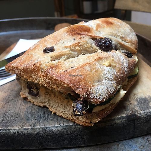 olive bread, hummus and avocado sandwich  at Dr. Blend in Amsterdam