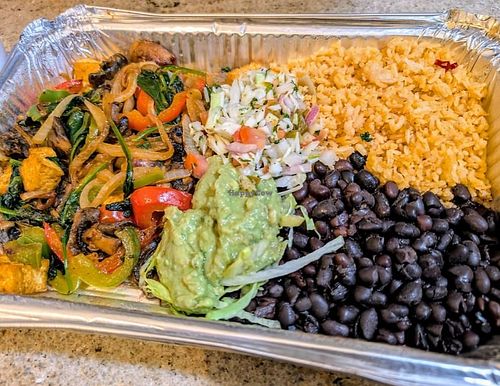 Tofu vegan fajitas by request. BOMB! at Fiesta Mexicana in Spokane Valley