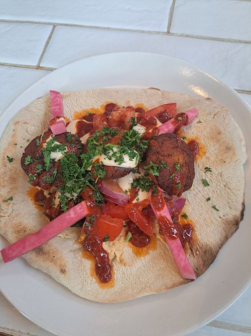 Open falafel wrap at Yorks Cafe - Paradise in England