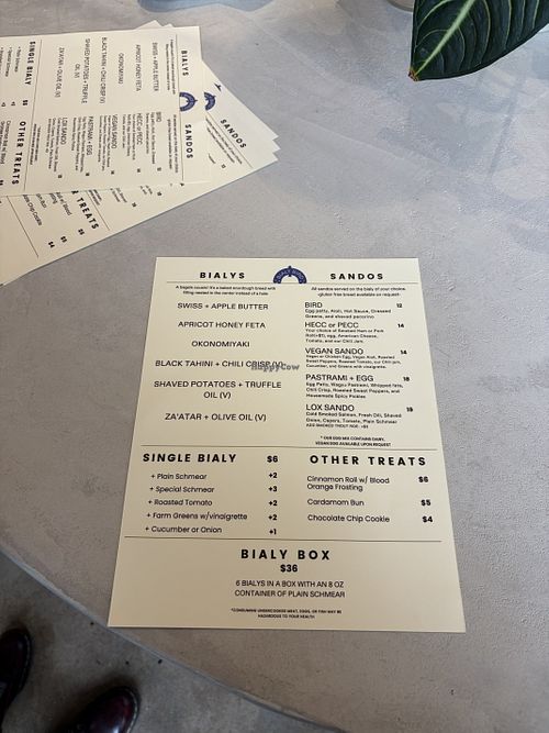 Menu  at Bialy Bird in Portland