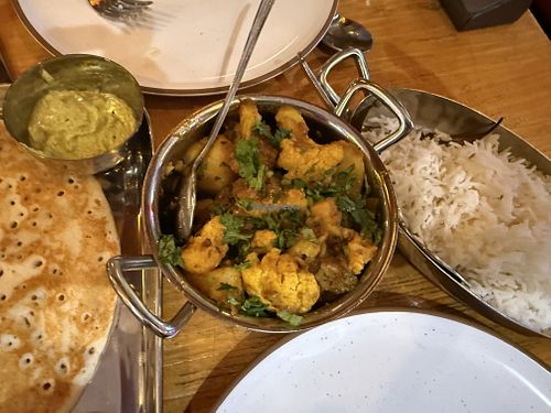 Uttapam and aloo gobi. Yum!  at Annapurna Bhavan in New York City
