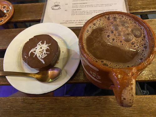 Delicious vegan chocolate mousse and hot chocolate with coconut milk  at Mexicolate in Nayarit