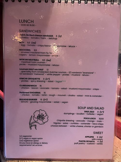 Lunch menu  at Festina Lente in Amsterdam