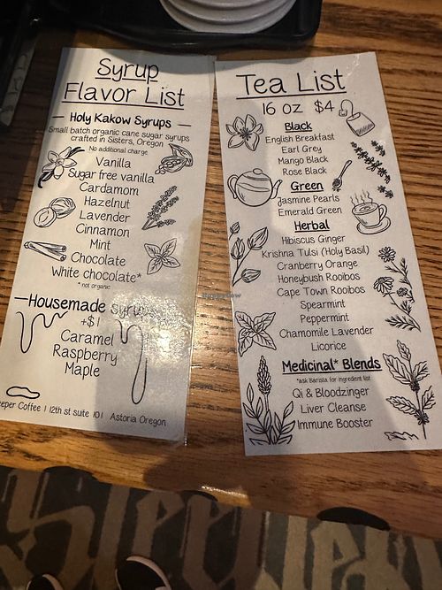 Syrups list at Sleeper Coffee in Astoria