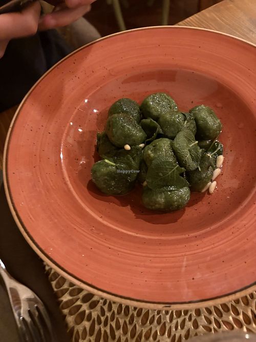 Gnocchi cavolo nero, pinoli e burro veg  at Vizi e Virtù in Liguria