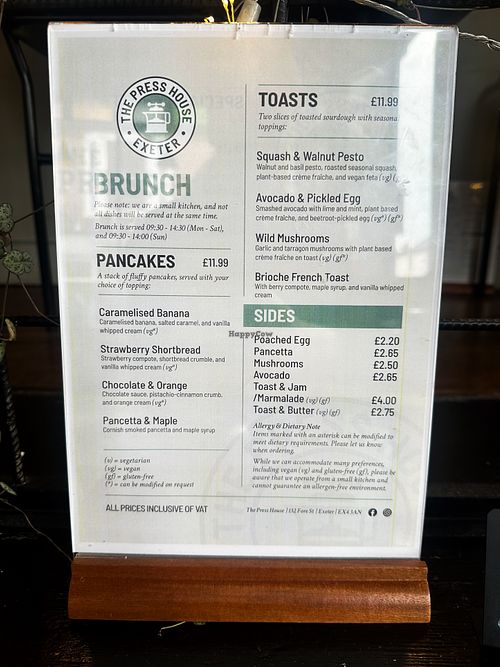 Most of the menu is either vegan or can be adaptedd  at The Press House   in Exeter