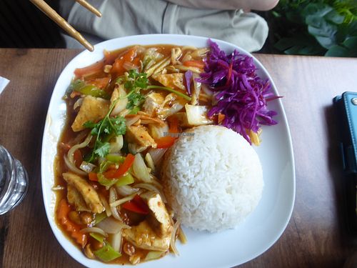 Rice with stir-fried vegetables and tofu at Pho Viet Khang in Uusimaa