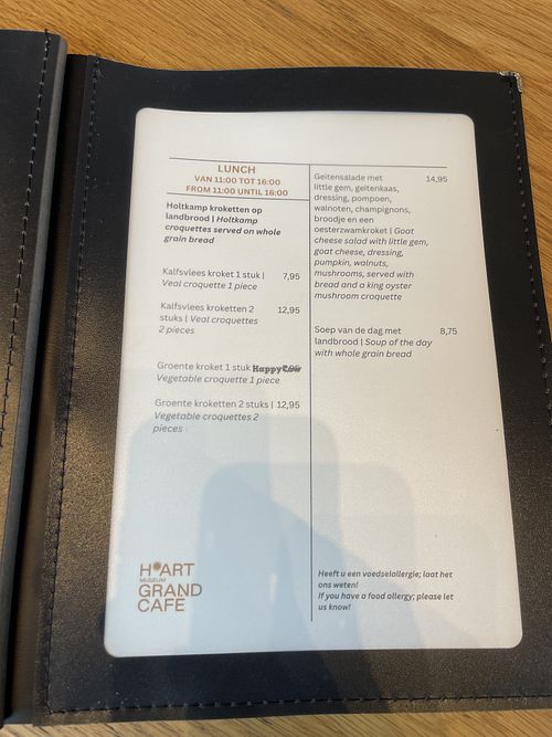 Menu  at H'ART Museum Grand Café in Noord-holland