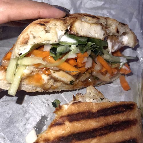 vegan tofu banh mi (probably the grungiest photo ever taken of mendocino farms food lol)  at Mendocino Farms - Scripps Ranch in San Diego