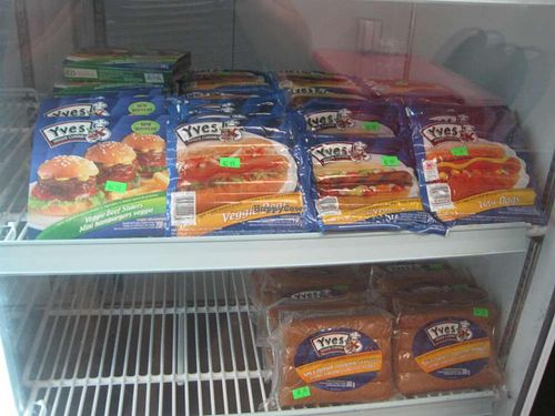 Fake meats at Petit Marche Vege in Montreal