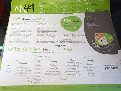 Menu with clearly labelled vegan options at Main41 in Sachsen
