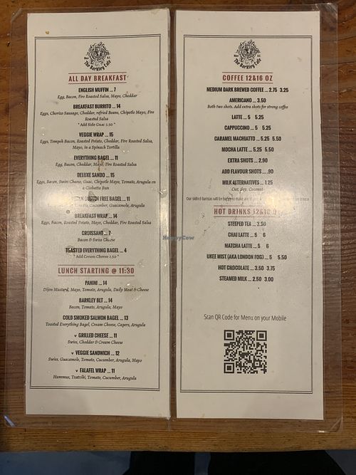 Standard menu. Their chalkboard menu also has a vegan sandwich for lunch.   at The Barkley Cafe in Ucluelet