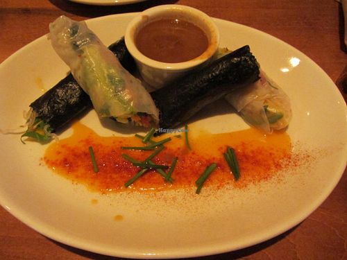 Crystal rice and nori rolls with peanut sauce at Food Evolution in Ridgefield
