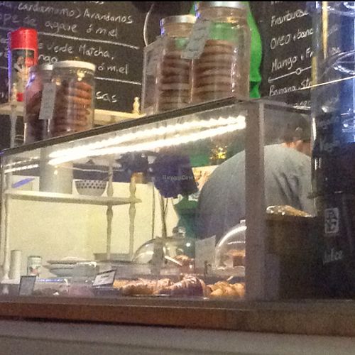 the vegan cake cabinet display  at Daniela Bakery in Barcelona