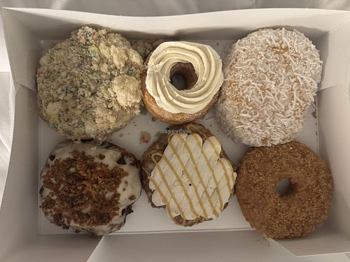 Carrot Cake, Birthday Cake, Coconut Cream, French Toast, Banana Cream, and Vanilla Bean Cronut all of them winners!  at Beechwood Doughnuts in St Catharines