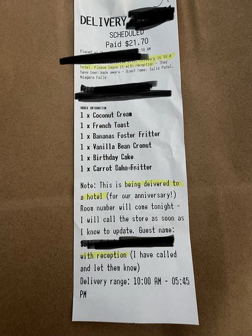 Receipt   at Beechwood Doughnuts in St Catharines