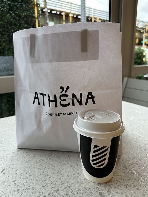 Coffee with plenty of plant based milk options  at Athena Gourmet Market in New York