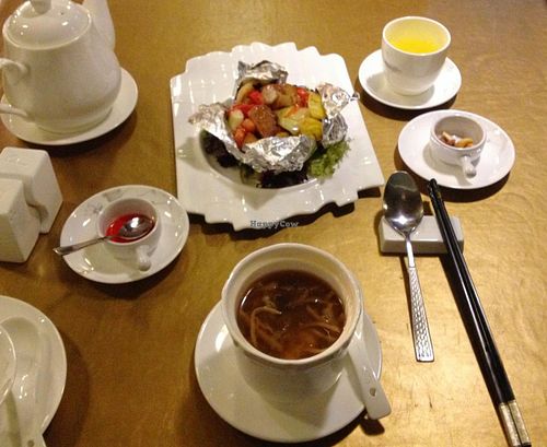 veggie pork and soup, plus you get unlimited tea at Green Veggie - Sheung Wan in Hong Kong Island