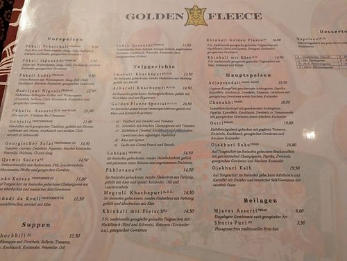 Menu at Golden fleece in Berlin