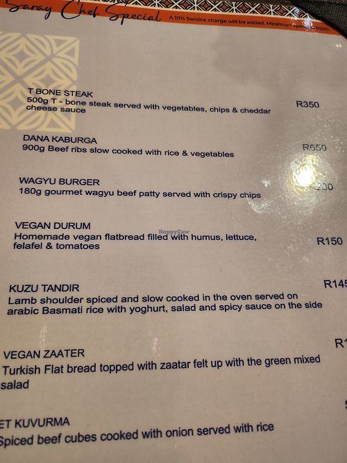 Menu Nov 2025 at Saray Restaurant Waterfront in Western Cape