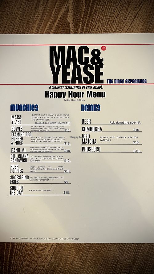 The happy hour menu they open at 10:30  at Mac & yease  in Los Angeles