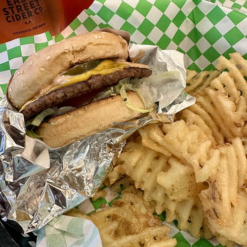 Single Burger w/ Cheese and Waffle Friess  at Soy Boys in Toronto