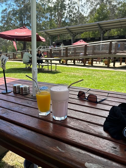 Juice and soy milkshake   at carriage cafe Seville  in Seville