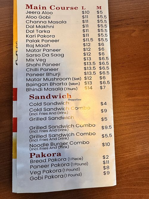 Main Course section of the menu  at Real Punjabi Taste in Brampton