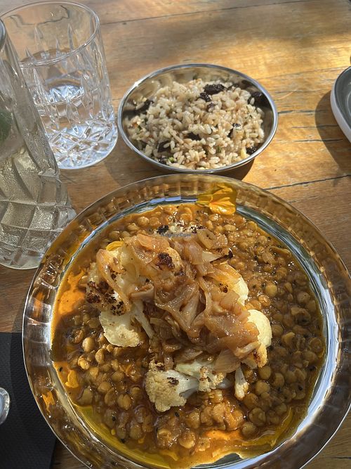 Roastec cauliflower with dhal.

Matta rice pulao, raisins and toasted pine nuts at The Branch in Swansea