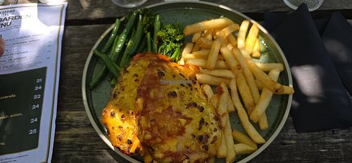 Eggplant Parmigiana with green vegies instead of salad. at Batesford Hotel in Greater Geelong City