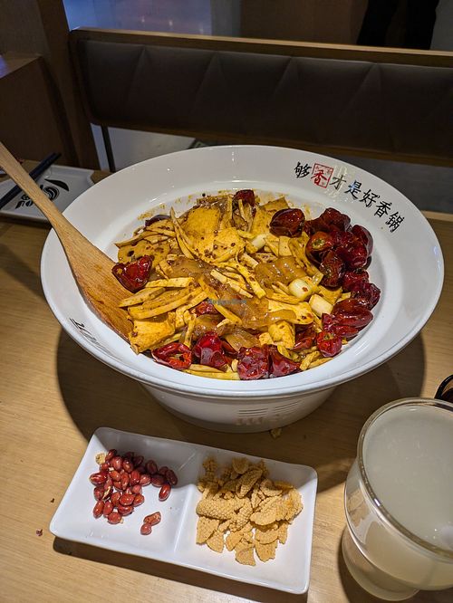Medium spicy with tofu, lotus root, bamboo, king oyster mushroom and potato noodles at Chuanchengyuan Spicy Hot Pot - 川成元麻辣香锅 in Beijing
