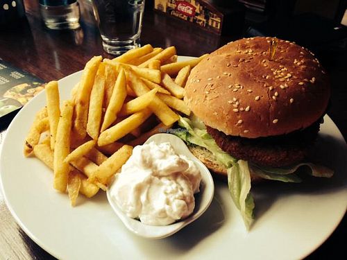 Fresh Burger w/ fries at Loving Hut - Wenceslas Square in Prague