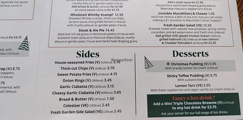 Menu at Wig & Pen in England