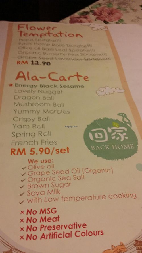 Menu at Back Home Cafe in Penang