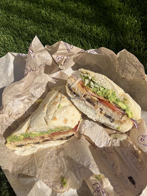 Time Travelers Wife sandwich made vegan with vegan chick’n and vegan provolone   at Ike's Love & Sandwiches in Phoenix