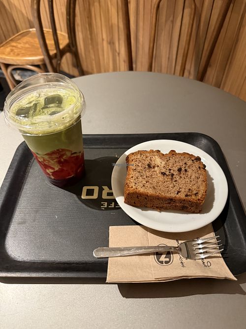 Strawberry matcha and bananabread  at Caffe Nero in Istanbul