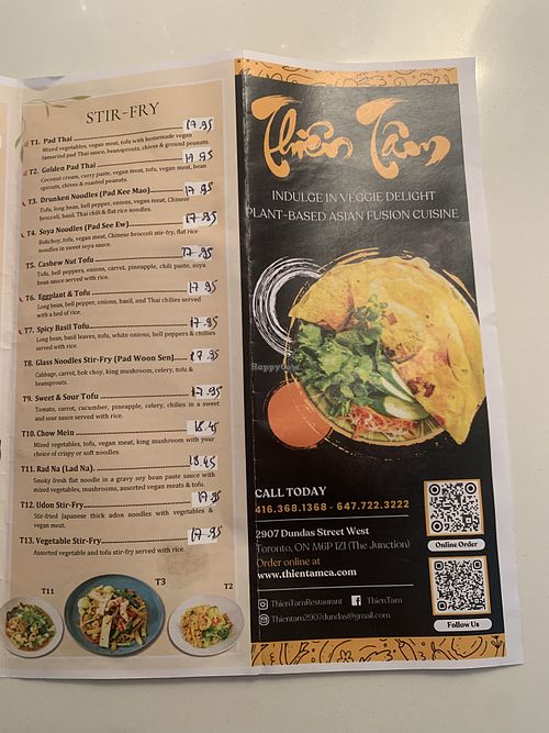 Take-out menu  at Thien Tam Asia Vegan & Vegetarian Restaurant in Toronto