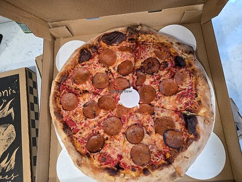 Vegan pepperoni vegan cheese at Captain Tony's Pizzeria in Lancaster