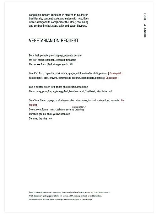 Vegetarian Menu at Longrain Melbourne in Melbourne