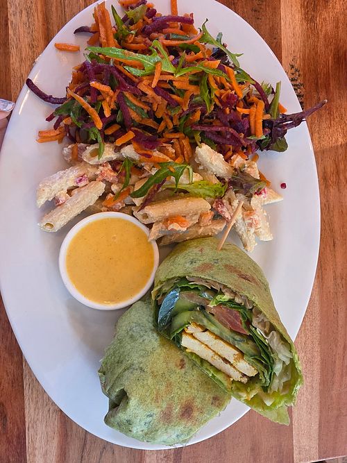 Tofu wrap with salads at Radhey Chai Bar in Fitzroy