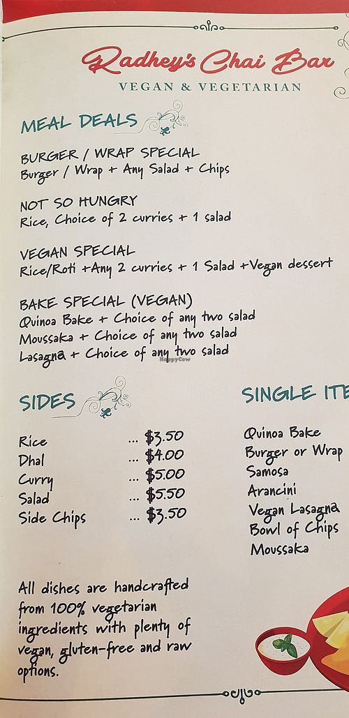 New menu at Radhey Chai Bar in Fitzroy