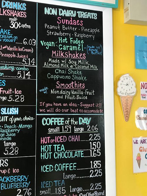 Summer 2018 menu at Ice Cream Cafe in Orleans
