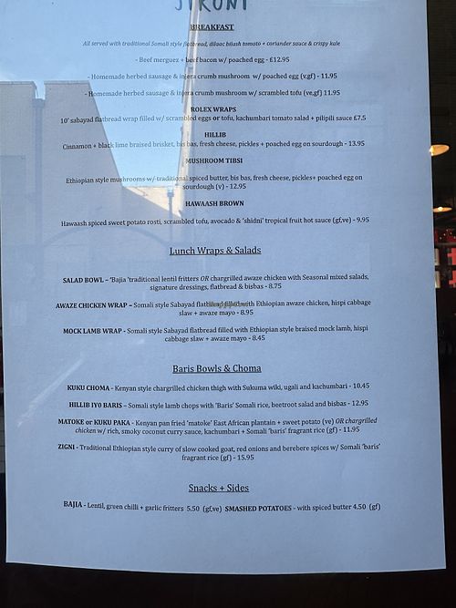 Menu Nov 25  at Jikoni East Africa in Bristol