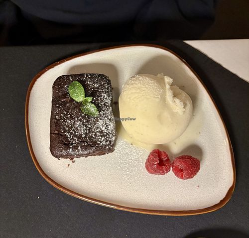 Vegan Brownie with Vegan Ice Creamm  at Christopher's in Shifnal